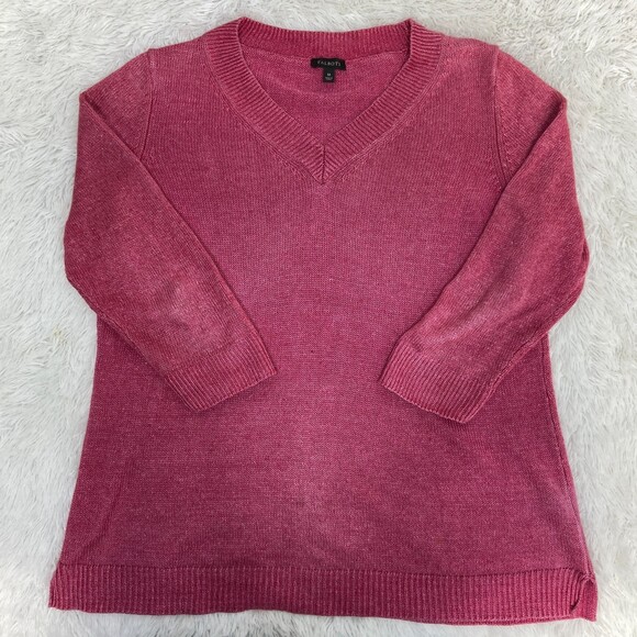 Talbots 100% Linen Red Pullover V-Neck Sweater Women's sz M - Picture 2 of 8